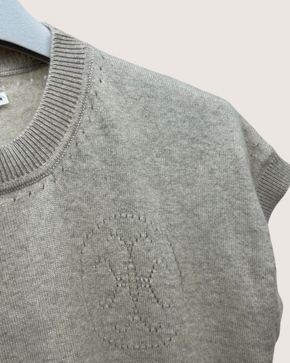 Hermès Cashmere Short-Sleeve Logo Sweater Grey FR 36
