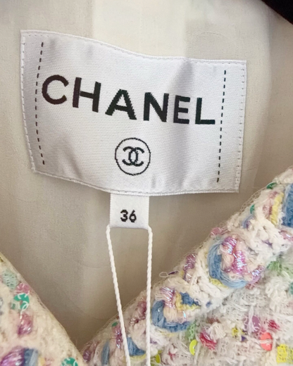Chanel 23S Confetti Tweed Vest White, Multicolor FR 36