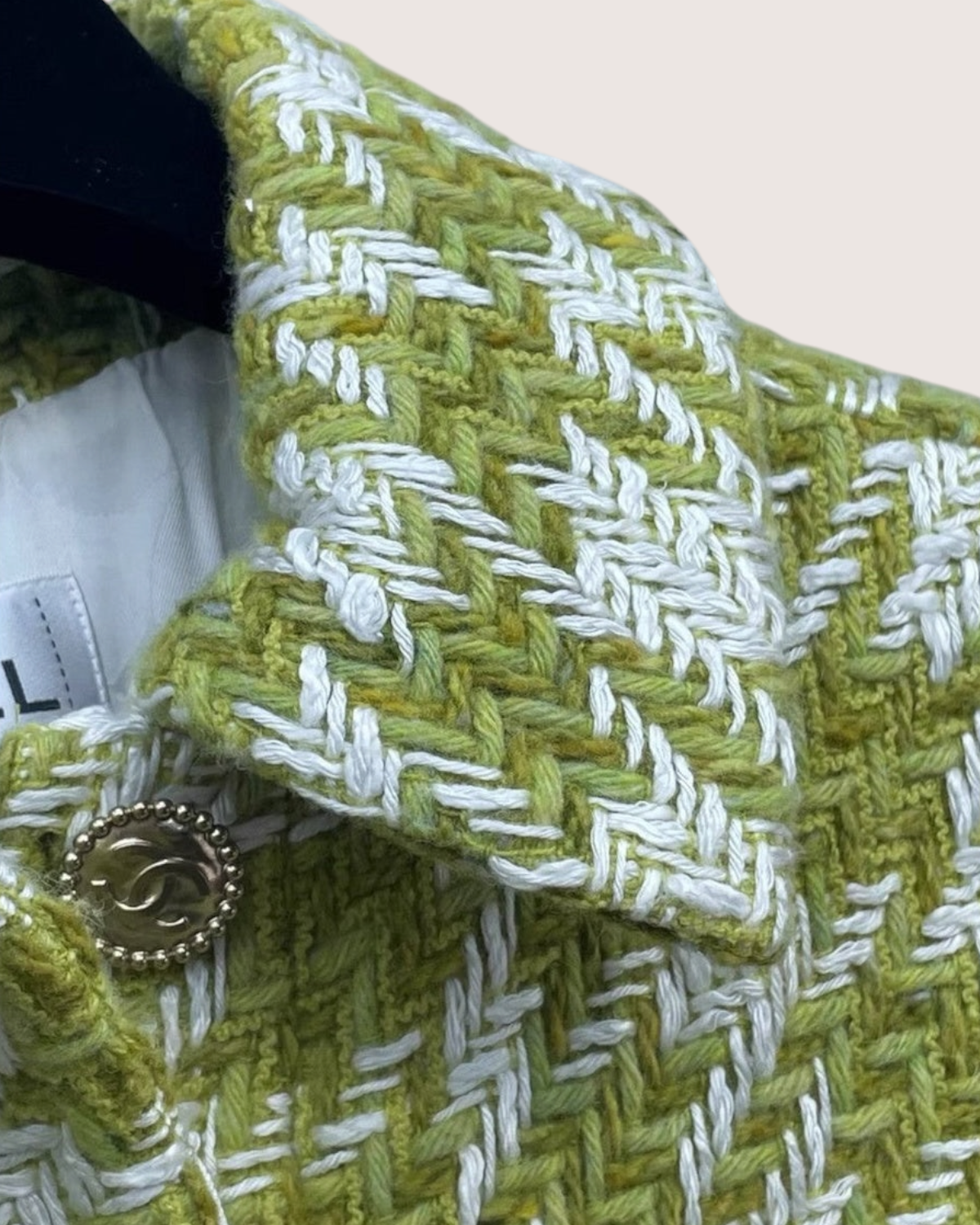Chanel 22B Houndstooth Wool Cropped Jacket Green, White FR 36