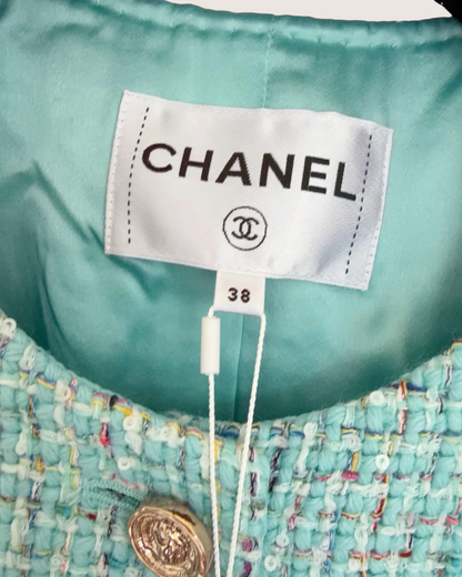 Chanel 25A Tweed Cropped Long-Sleeve Jacket - Blue, Multicolor, view 4