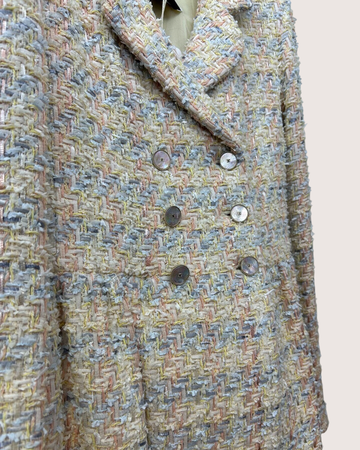 Chanel 25P Tweed Double-Breasted Mid-Length Dress Beige/Ecru, Pink, Multicolor FR 34