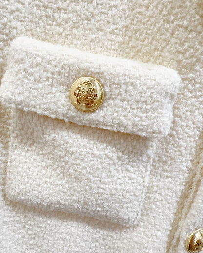 Celine Short-Sleeve Tweed Jacket Beige/Ecru FR 34