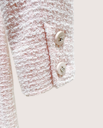 Chanel 96P Belted Tweed Coat Pink, White FR 34