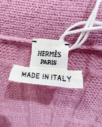 Hermès Wool Logo Cardigan Pink FR 36