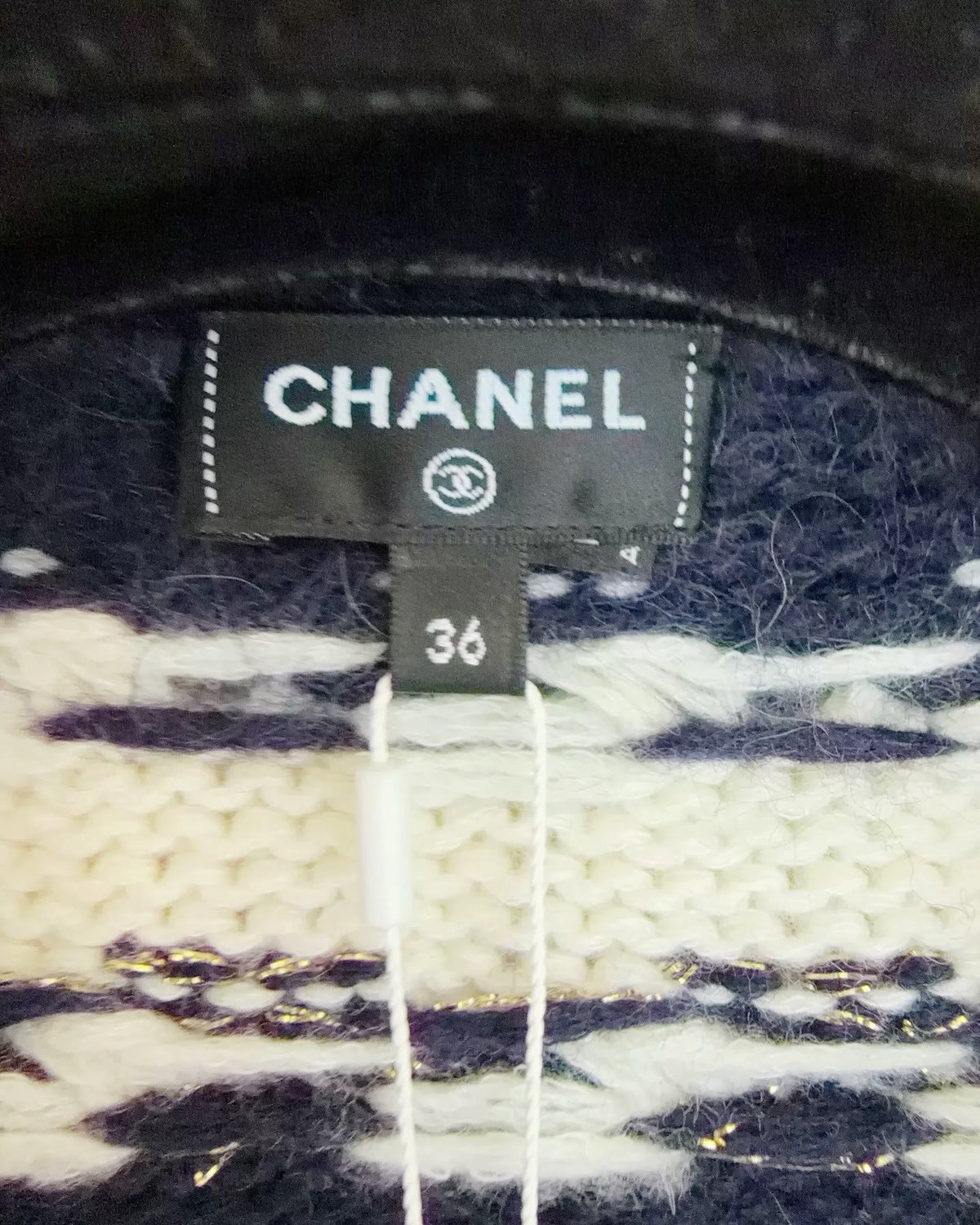 Chanel 22B Striped Cashmere Cardigan Navy, White, Blue, Multicolor FR 36