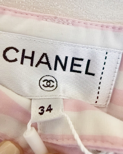 Chanel 24M Coco Beach Sequin CC Striped Shorts Pink, White FR 34