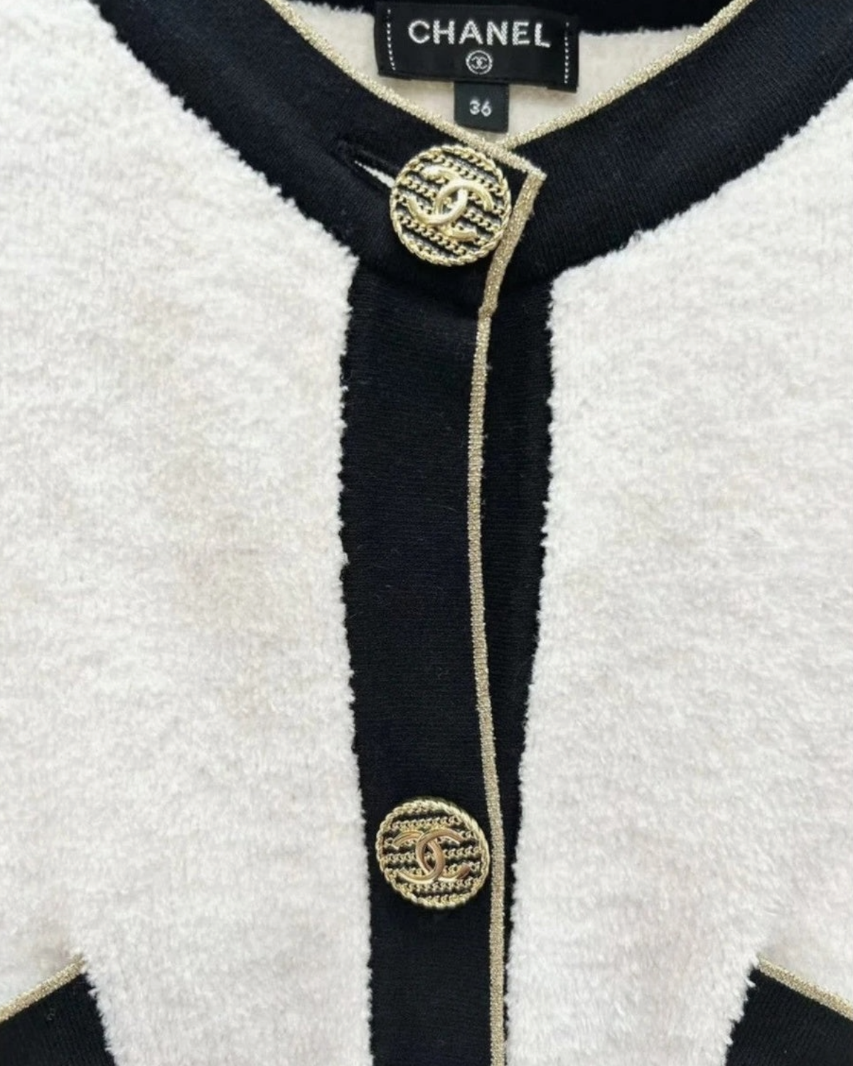 Chanel 19C Contrast-Trim Cardigan White, Black FR 36