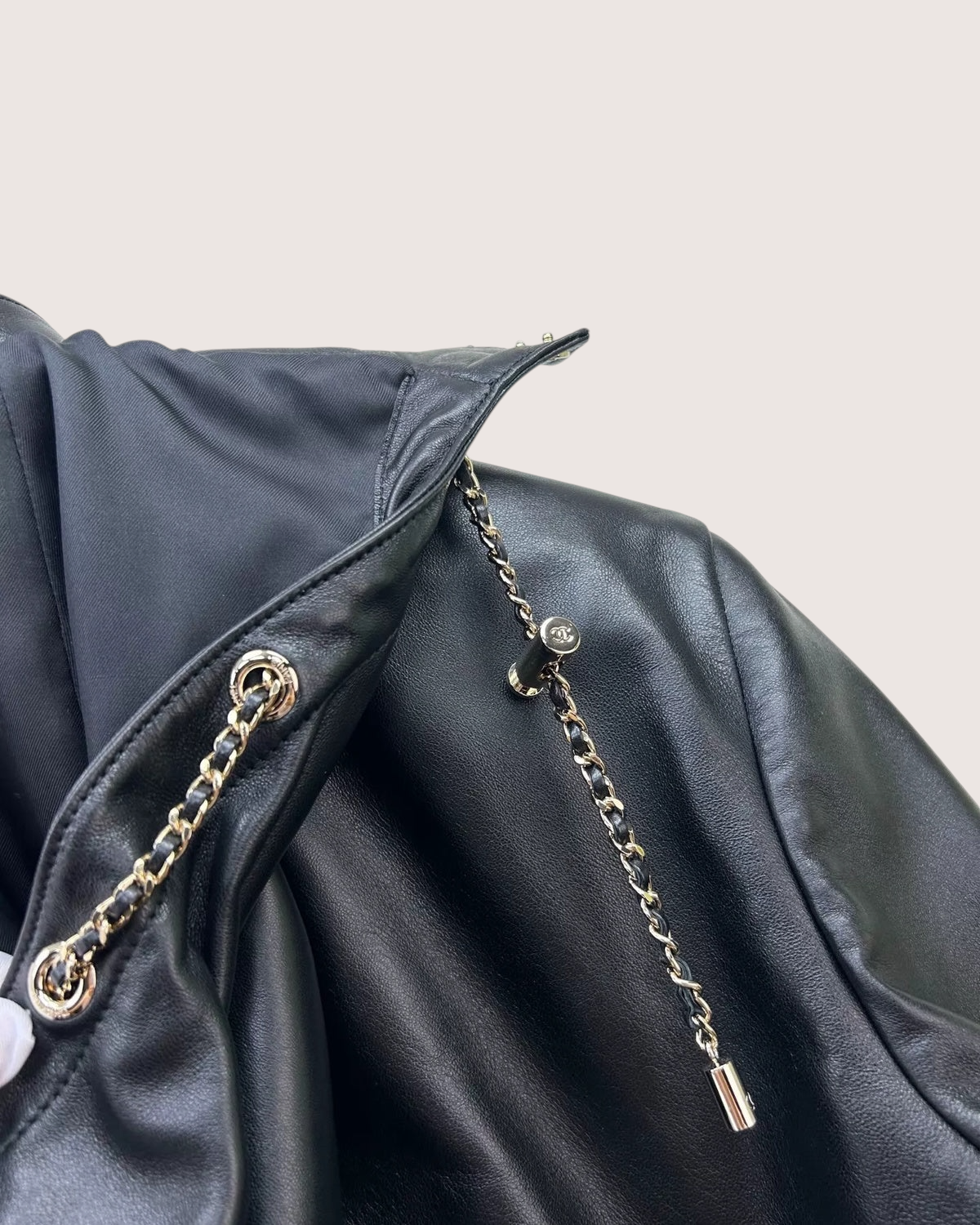 Chanel 26P Hooded Leather Jacket Black FR 34