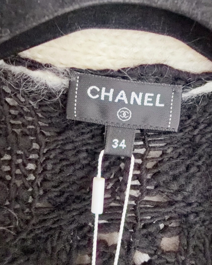 Chanel 25B Wool Cable Cardigan Black, Beige/Ecru FR 34