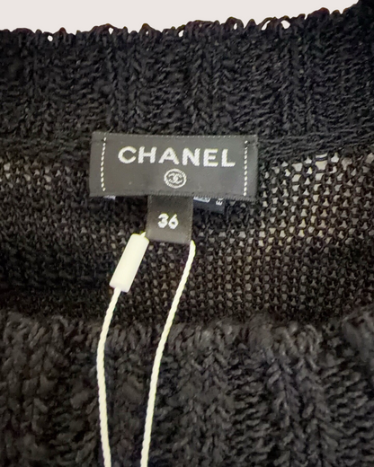 Chanel 25A Wool Embroidered Mini Dress Black, Gold FR 36
