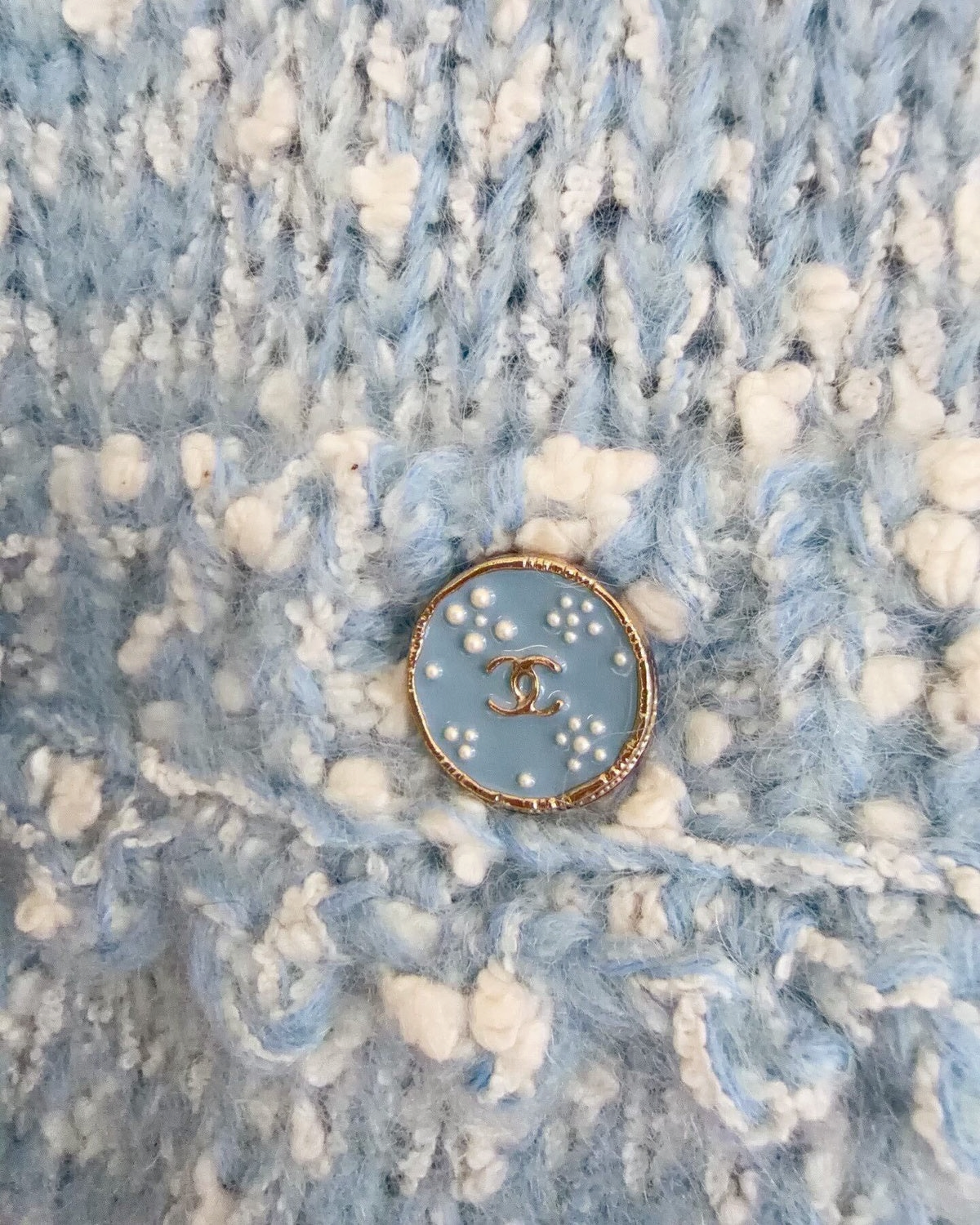 Chanel 25B Lace-Trim Cardigan Blue, White FR 34