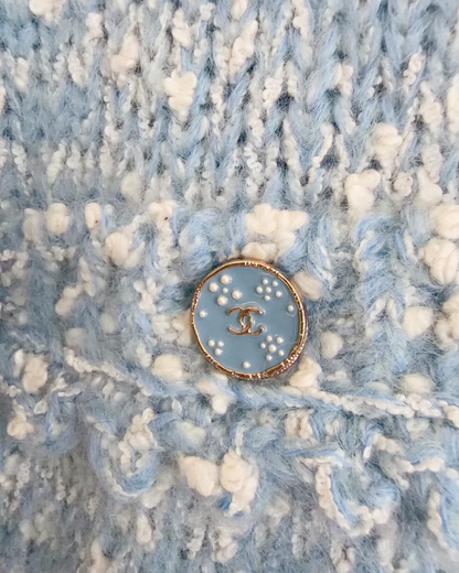 Chanel 25B Lace-Trim Cardigan Blue, White FR 34