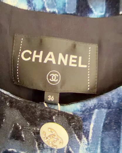 Chanel 21C Logo Cropped Short-Sleeve Jacket Blue, Black FR 36