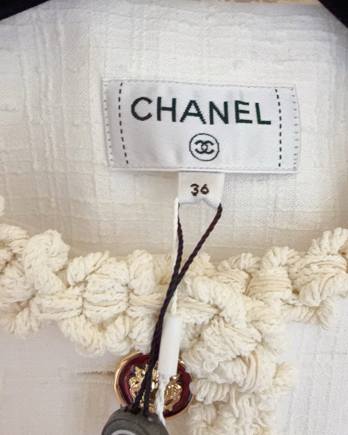 Chanel 26A Tweed Fringe-Trim Jacket White, Beige/Ecru FR 36