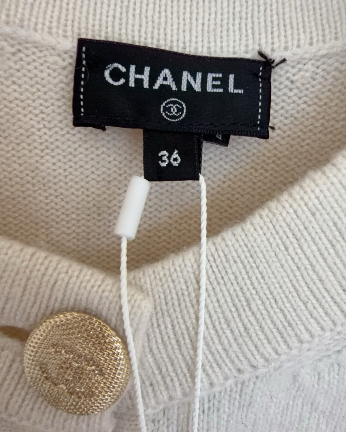 Chanel 22S Cashmere Colorblock Cardigan Beige/Ecru, Black FR 36