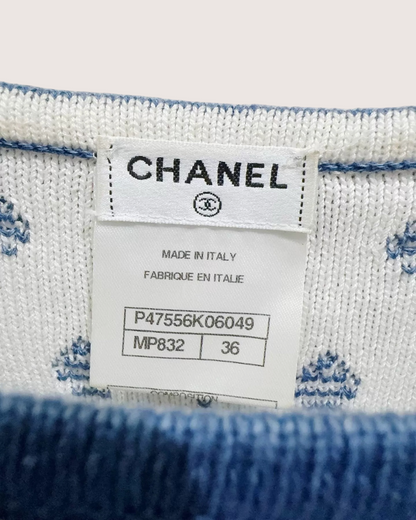 Chanel Jacquard Mini Dress Blue, White FR 36
