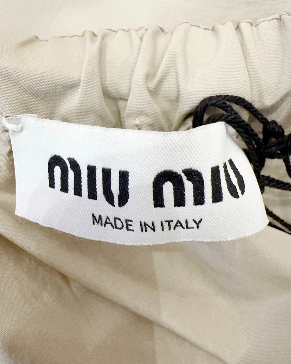 Miu Miu Drawstring Nylon Mini Skirt Beige/Ecru FR 34