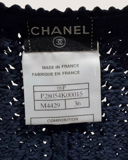 Chanel 06P Striped Cardigan Navy, White FR 36