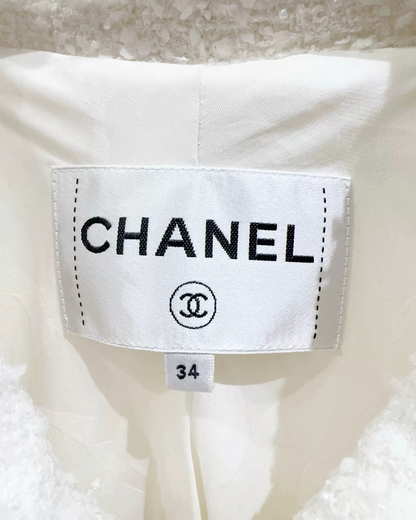 Chanel 20S Tweed Coat White, Grey FR 34