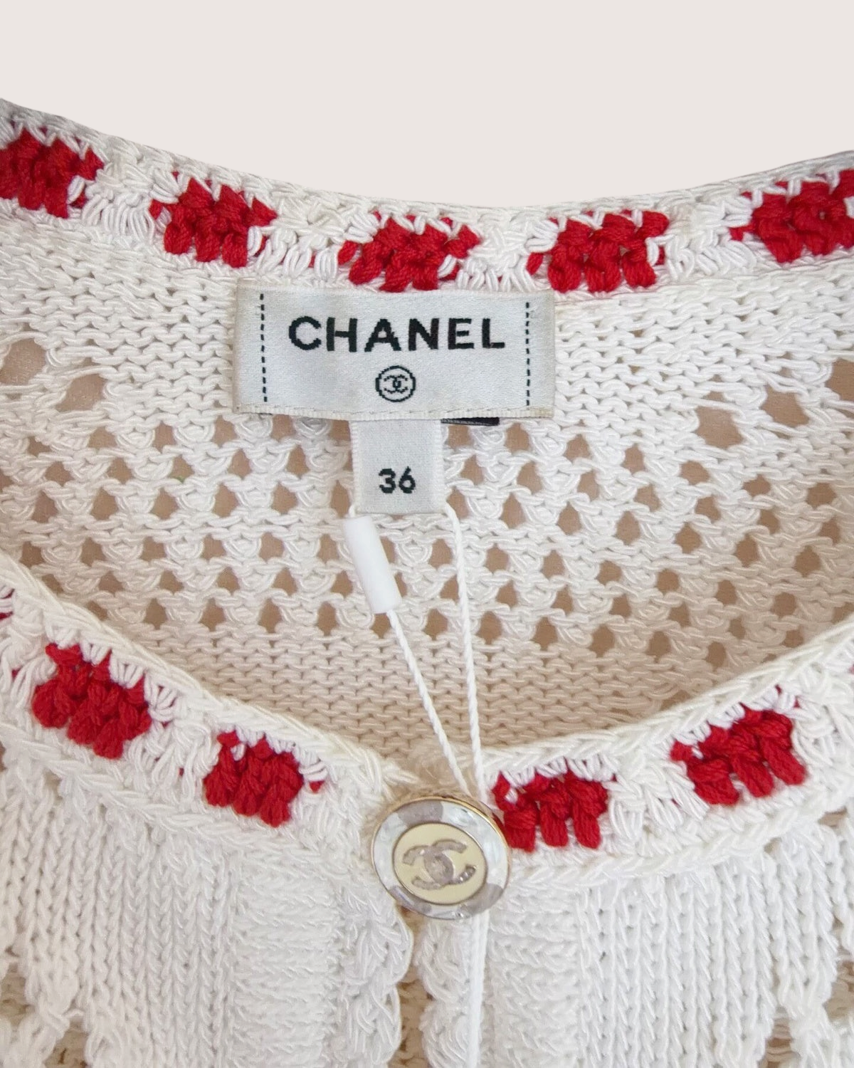 Chanel 24P Openwork Cardigan White, Red FR 36