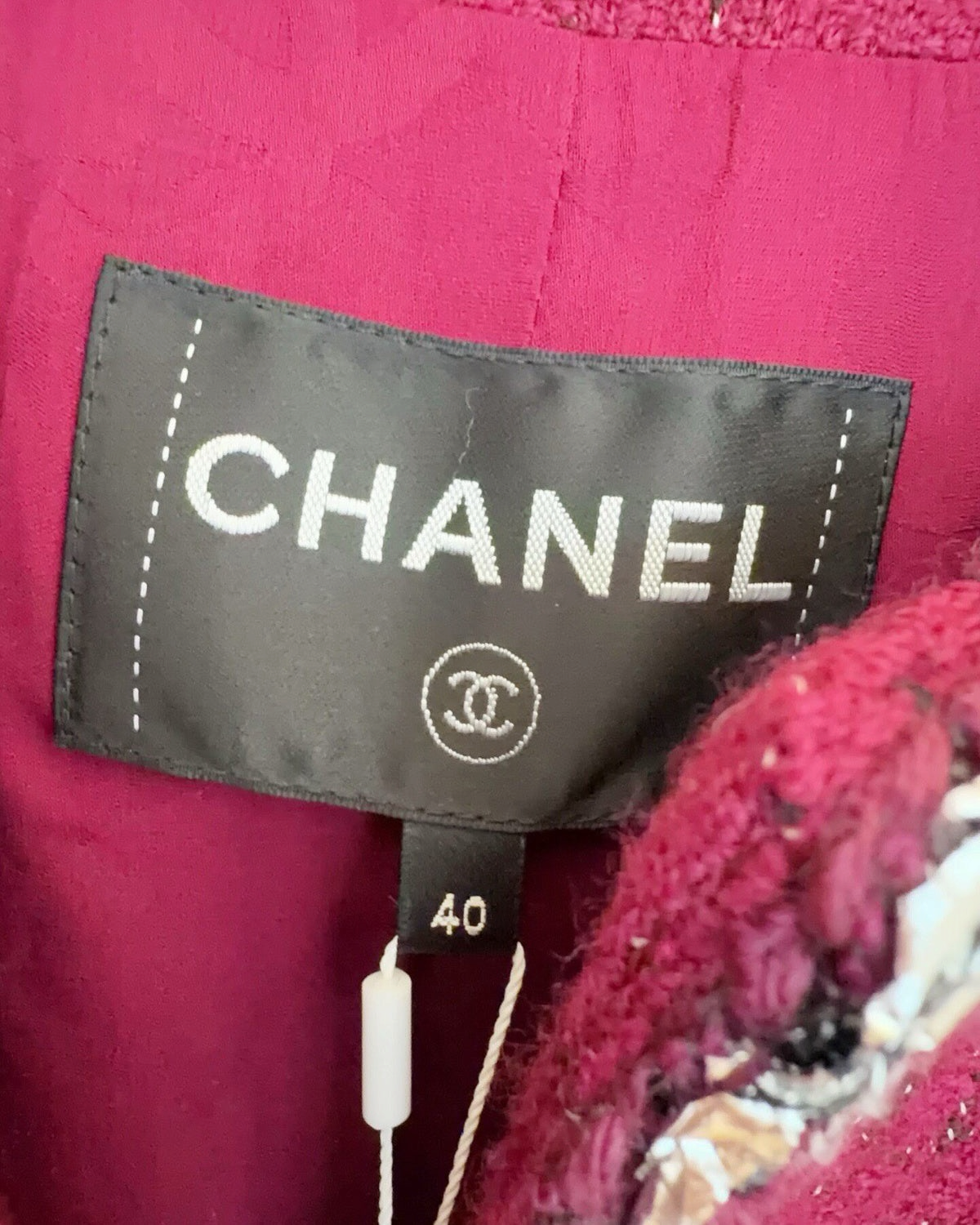 Chanel 22A Braided-Trim Tweed Jacket Burgundy, Black, Silver FR 40