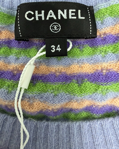Chanel 24A Striped Cashmere Sweater Blue, Purple, Green, Multicolor FR 34