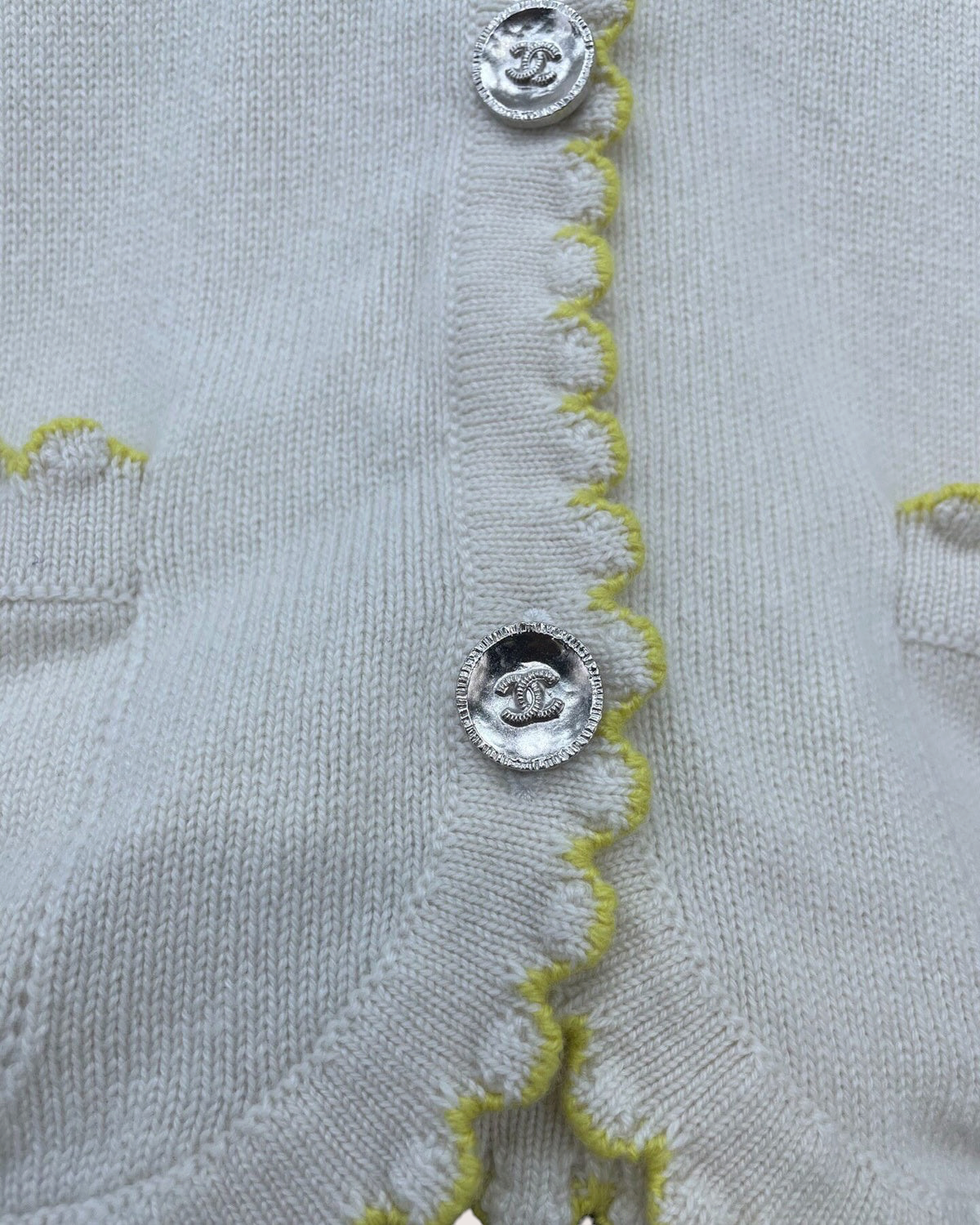 Chanel 25C Cashmere Cardigan White, Yellow FR 34