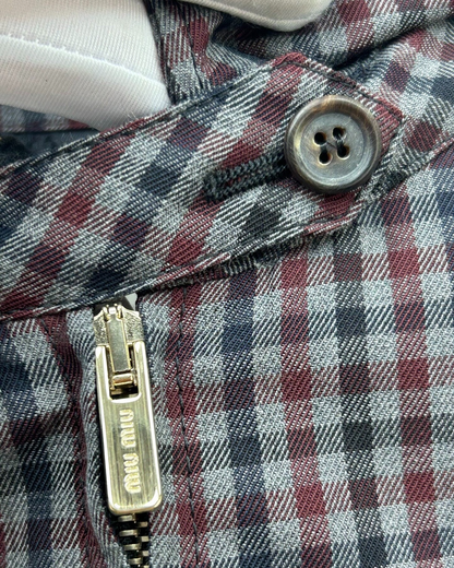 Miu Miu Wool Plaid Cropped Logo Jacket Grey, Navy, Burgundy IT 38