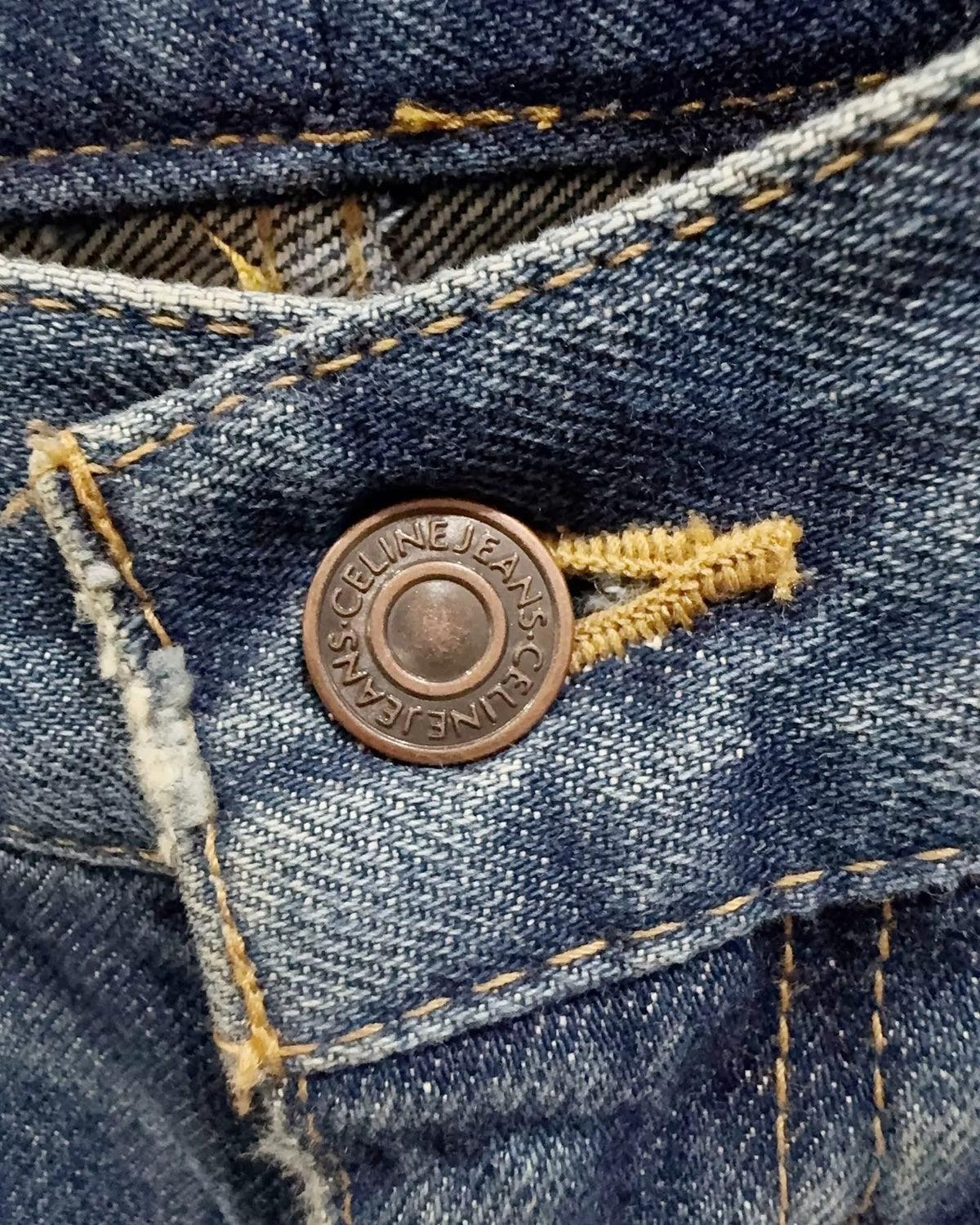 Celine Denim Wide-Leg Gold-Buckle Jeans Blue W28