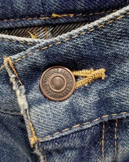 Celine Denim Wide-Leg Gold-Buckle Jeans Blue W28