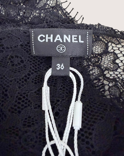 Chanel 26A Lace Strappy Mini Dress Black FR 36