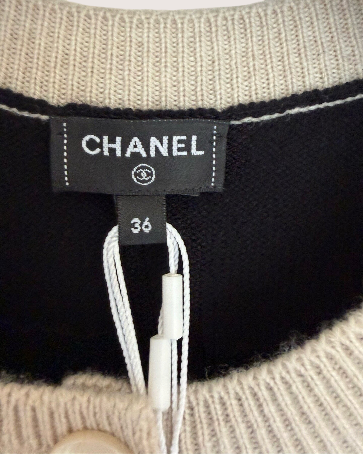 Chanel 25K Two-Tone Cardigan Black, Beige/Ecru FR 36