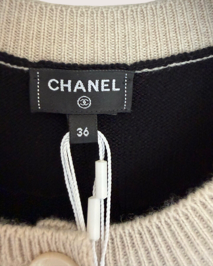 Chanel 25K Two-Tone Cardigan Black, Beige/Ecru FR 36