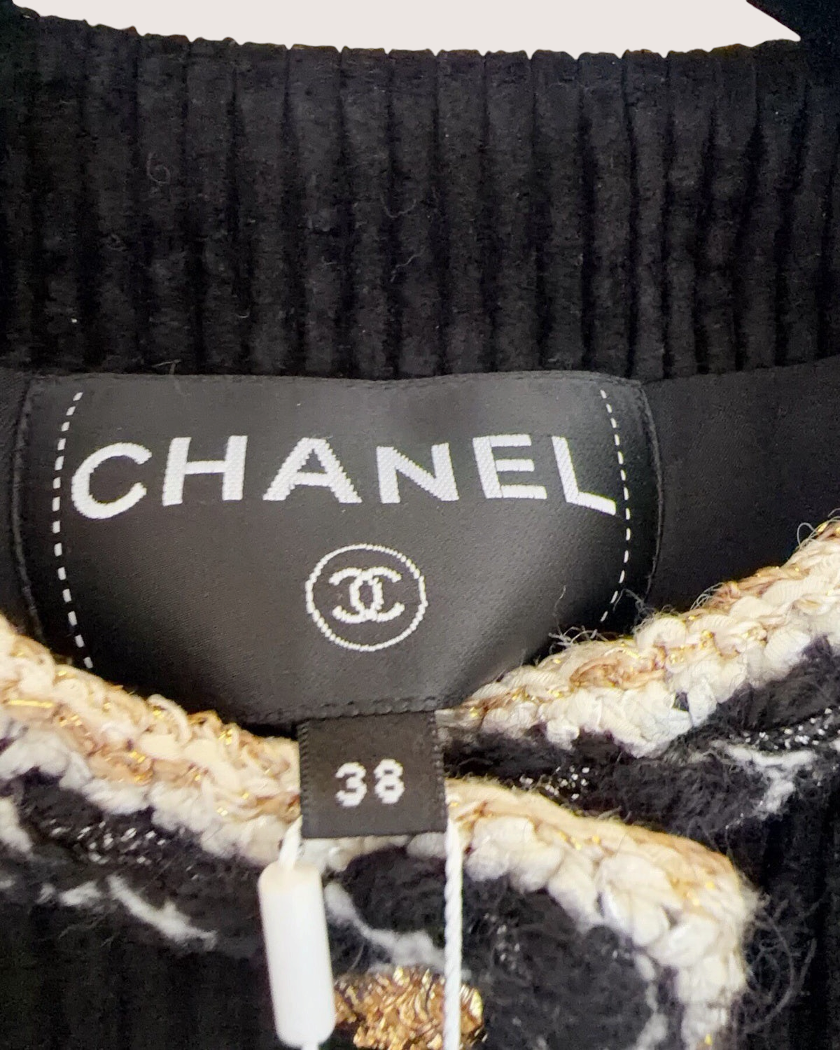 Chanel 25K Braided-Trim Four-Pocket Corduroy Jacket Black, Beige/Ecru FR 38