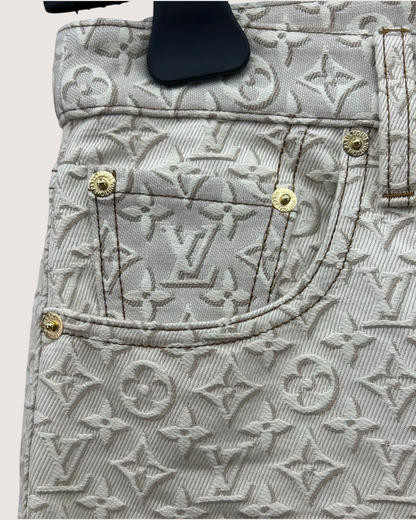 Louis Vuitton 3D Monogram Wide-Leg Denim Jeans Beige/Ecru FR 36