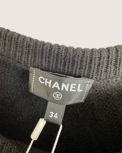 Chanel 23B Cashmere Off-Shoulder Sweater Black FR 34