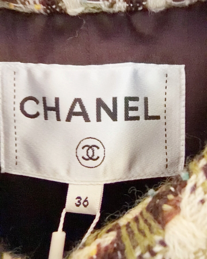 Chanel 23A Tweed Jacket Beige/Ecru, Green, Brown FR 36