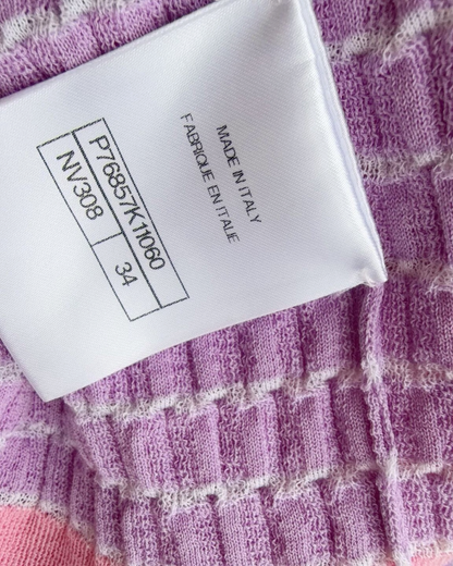 Chanel 24P Striped Short-Sleeve Top Purple, White, Pink FR 34