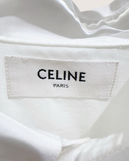 Celine Triomphe Eyelet Short-Sleeve Shirt White FR 38