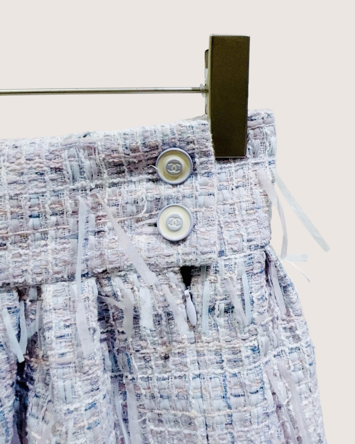 Chanel 18P Fringe Tweed Mid-Length Skirt Purple, White, Blue, Multicolor FR 34