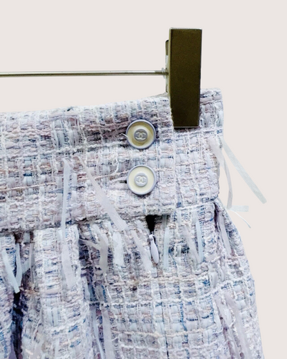 Chanel 18P Fringe Tweed Mid-Length Skirt Purple, White, Blue, Multicolor FR 34
