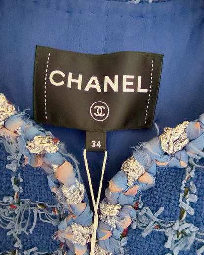 Chanel 23C Tweed Fringe Four-Pocket Jacket Blue, Multicolor FR 34