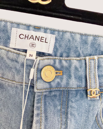 Chanel 26A Straight-Leg Denim Jeans Blue FR 36
