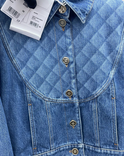 Chanel 22B Diamond-Quilted Denim Jacket Blue FR 36