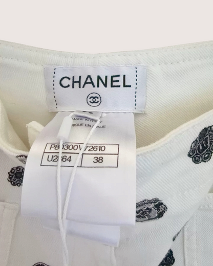 Chanel 25B Novelty-Print Straight-Leg Denim Jeans White, Black FR 38