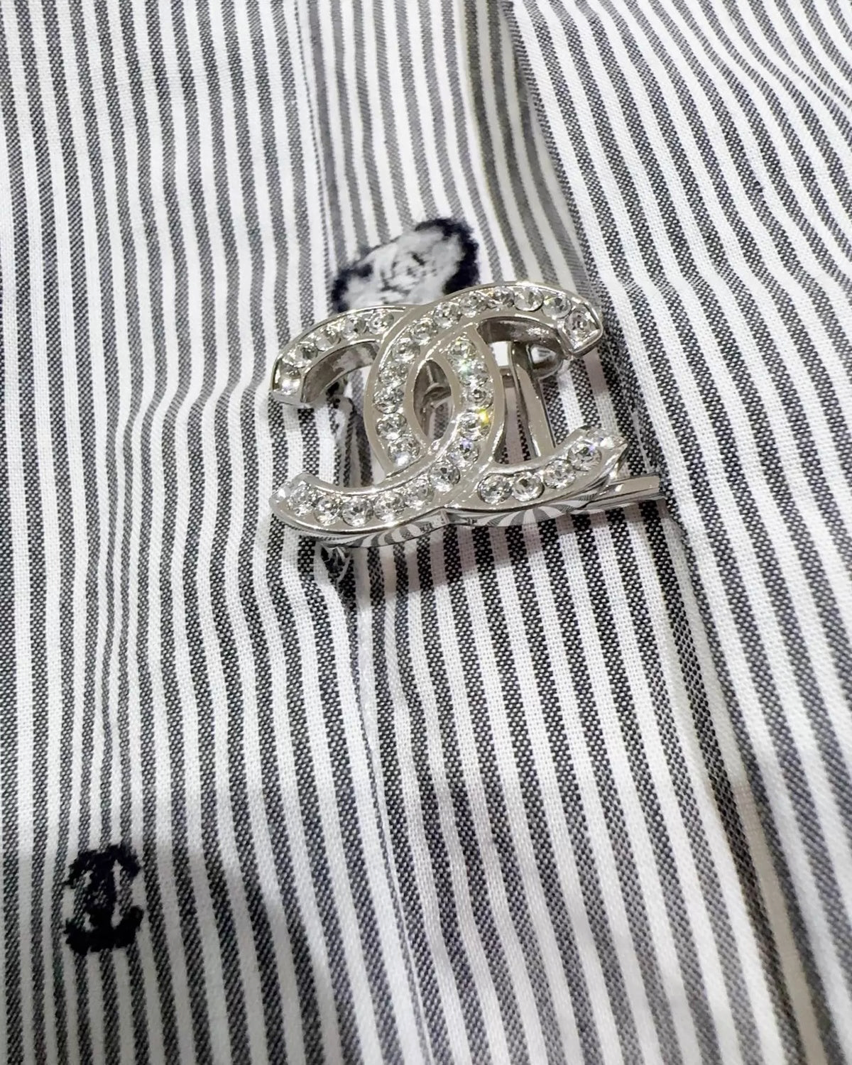 Chanel 24P Striped CC-Print Shirt White, Black FR 38