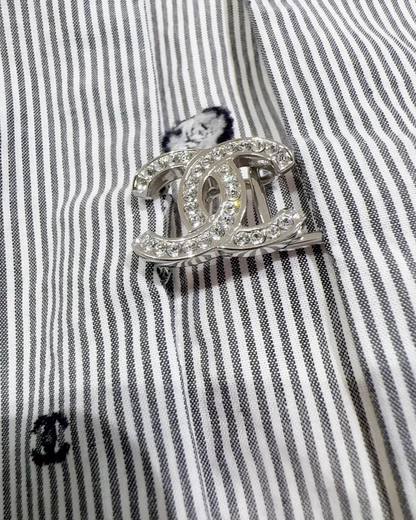 Chanel 24P Striped CC-Print Shirt White, Black FR 38