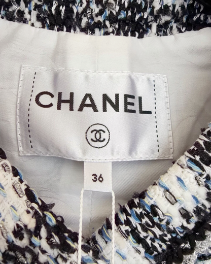 Chanel 23P Checked Tweed Jacket Black, White FR 36