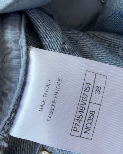 Chanel 23B CC Sequin Denim Wide-Leg Jeans Blue, Gold FR 38