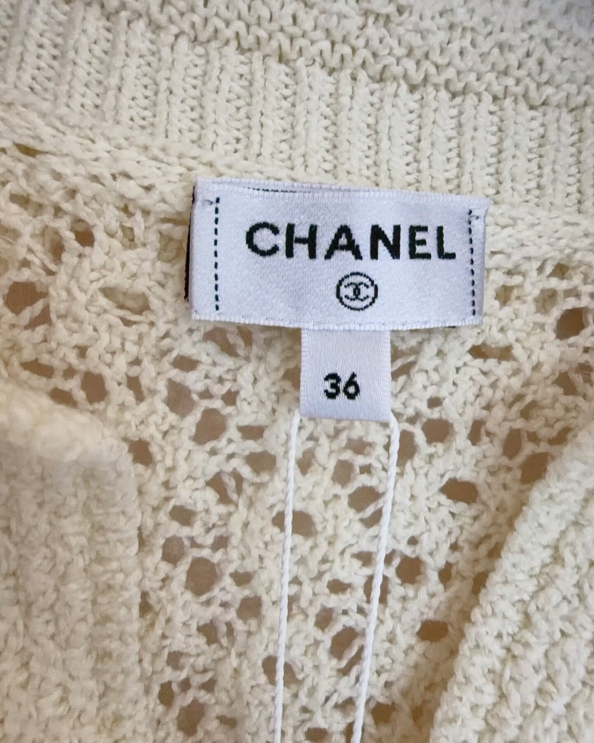 Chanel 26M Coco Beach Openwork Polo Top Beige/Ecru FR 36